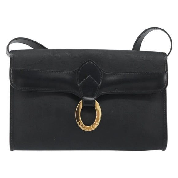 Christian Dior Trotter Canvas Shoulder Bag PVC Black Gold Auth 190867A