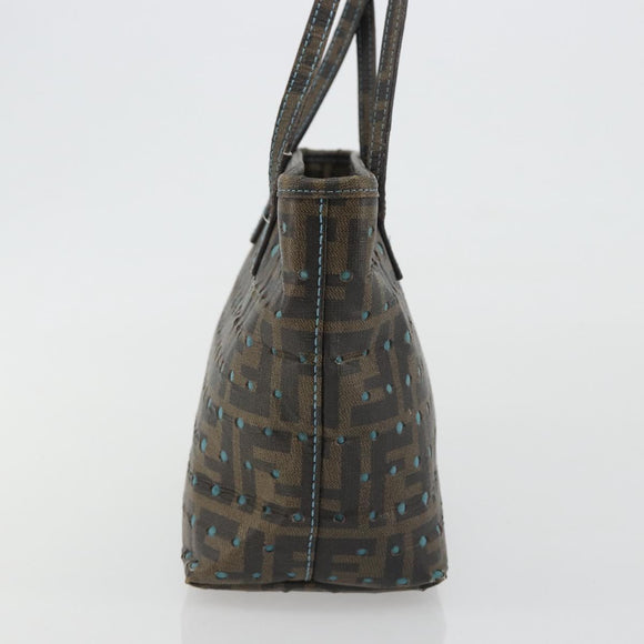 FENDI Zucca Canvas Hand Bag PVC Black Brown Auth 190868