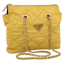 PRADA Chain Shoulder Bag Nylon Yellow Gold Auth 190869A-1
