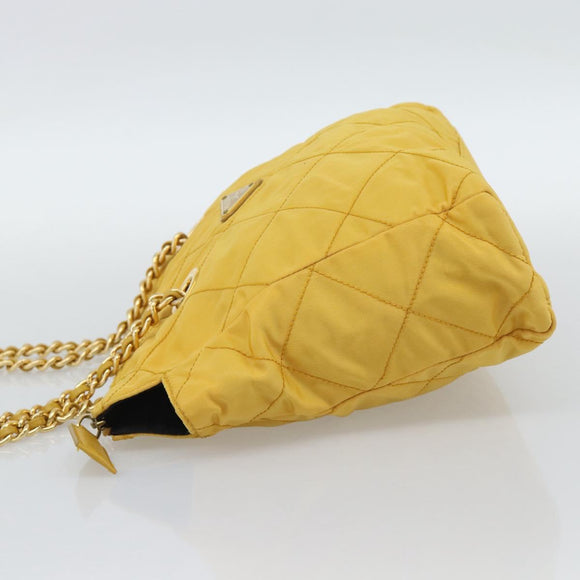 PRADA Chain Shoulder Bag Nylon Yellow Gold Auth 190869A