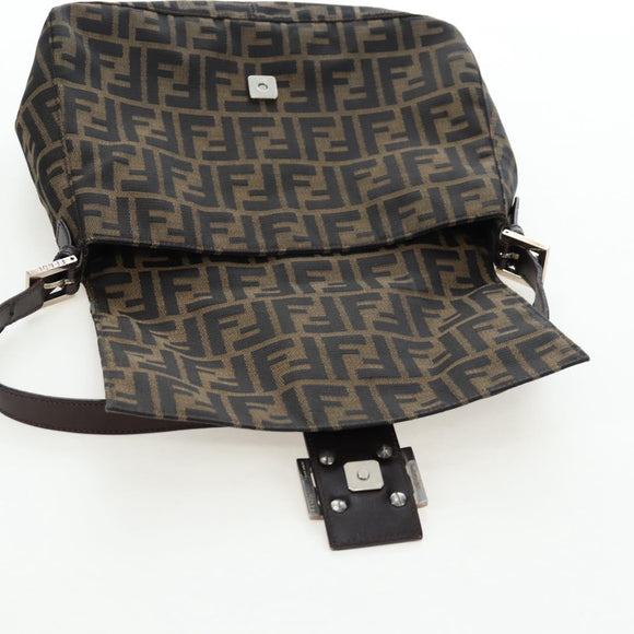 FENDI Zucca Canvas Mamma Baguette Tote Bag Brown Black Auth 190870SAV