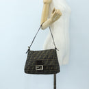 FENDI Zucca Canvas Mamma Baguette Tote Bag Brown Black Auth 190870SAV-25