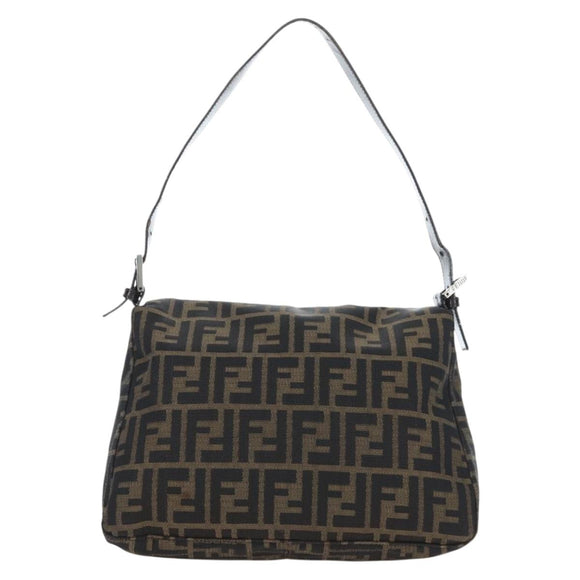 FENDI Zucca Canvas Mamma Baguette Tote Bag Brown Black Auth 190870SAV