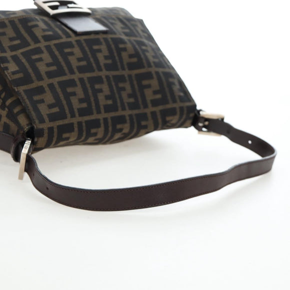 FENDI Zucca Canvas Mamma Baguette Tote Bag Brown Black Auth 190870SAV