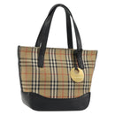 BURBERRY Nova Check Hand Bag Canvas Beige Gold Auth 190871A-1