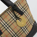 BURBERRY Nova Check Hand Bag Canvas Beige Gold Auth 190871A-14