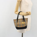 BURBERRY Nova Check Hand Bag Canvas Beige Gold Auth 190871A-22