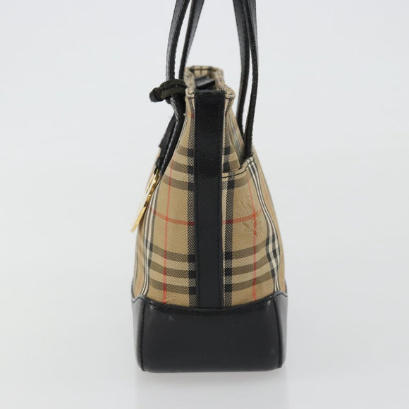 BURBERRY Nova Check Hand Bag Canvas Beige Gold Auth 190871A