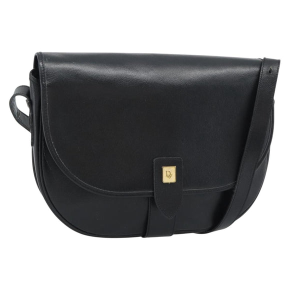 Christian Dior Shoulder Bag Leather Black Gold Auth 190880