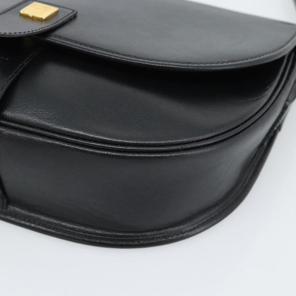 Christian Dior Shoulder Bag Leather Black Gold Auth 190880