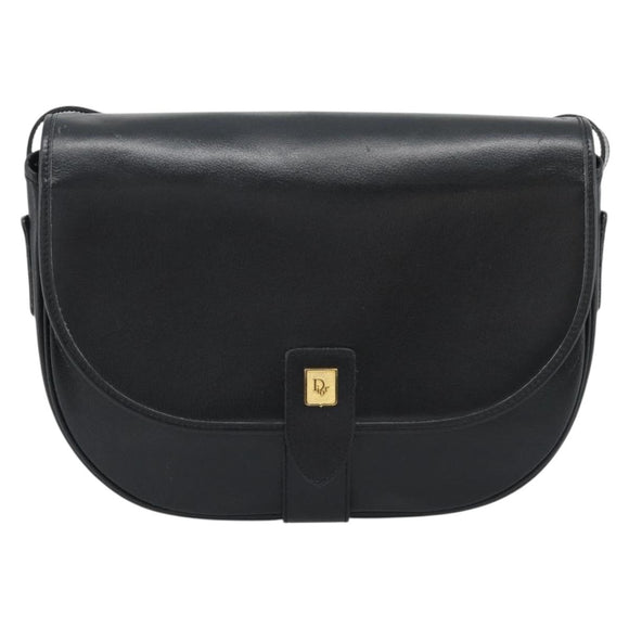 Christian Dior Shoulder Bag Leather Black Gold Auth 190880