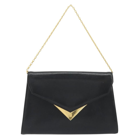 GIVENCHY Chain Shoulder Bag Leather Black Gold Auth 190882