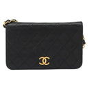 CHANEL Matelasse Chain Shoulder Bag Lamb Skin Black Gold CC Auth 190883-2