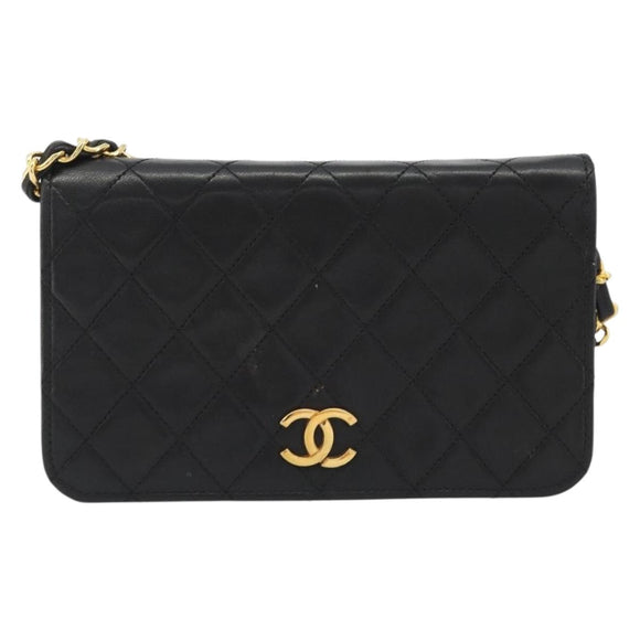 CHANEL Matelasse Chain Shoulder Bag Lamb Skin Black Gold CC Auth 190883