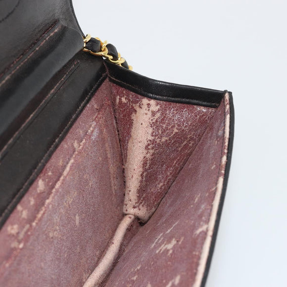 CHANEL Matelasse Chain Shoulder Bag Lamb Skin Black Gold CC Auth 190883