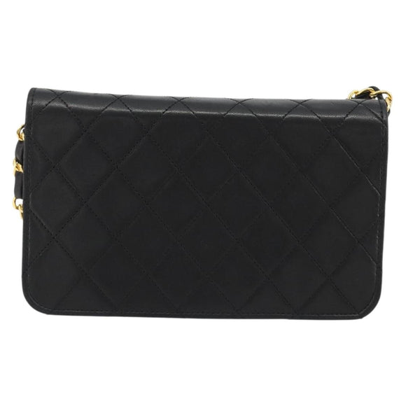 CHANEL Matelasse Chain Shoulder Bag Lamb Skin Black Gold CC Auth 190883