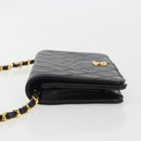 CHANEL Matelasse Chain Shoulder Bag Lamb Skin Black Gold CC Auth 190883-5