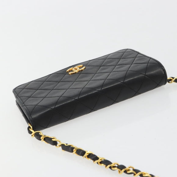 CHANEL Matelasse Chain Shoulder Bag Lamb Skin Black Gold CC Auth 190883