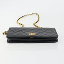 CHANEL Matelasse Chain Shoulder Bag Lamb Skin Black Gold CC Auth 190883-9