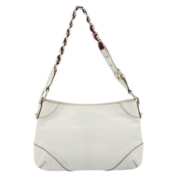 GUCCI Sherry Line Chain Bag Leather White Gold 153011 491404 Auth 190887A