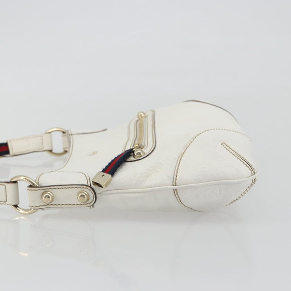 GUCCI Sherry Line Chain Bag Leather White Gold 153011 491404 Auth 190887A