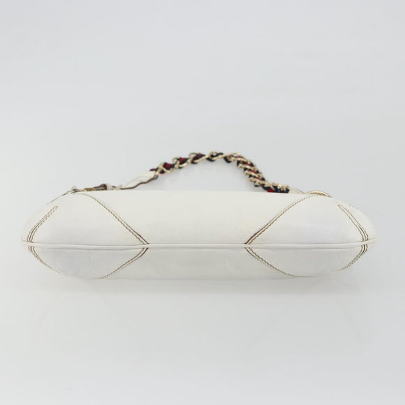 GUCCI Sherry Line Chain Bag Leather White Gold 153011 491404 Auth 190887A