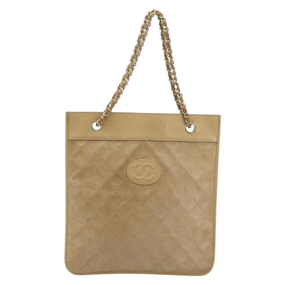 CHANEL Matelasse Chain Shoulder Bag Lamb Skin Beige Gold CC Auth 190888