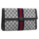 GUCCI GG Supreme Sherry Line Clutch Bag PVC Navy Gold Auth 190891-1
