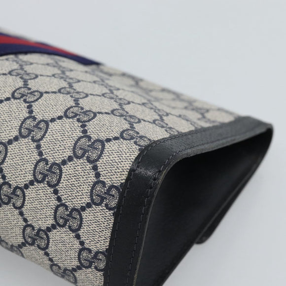 GUCCI GG Supreme Sherry Line Clutch Bag PVC Navy Gold Auth 190891