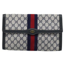GUCCI GG Supreme Sherry Line Clutch Bag PVC Navy Gold Auth 190891-13