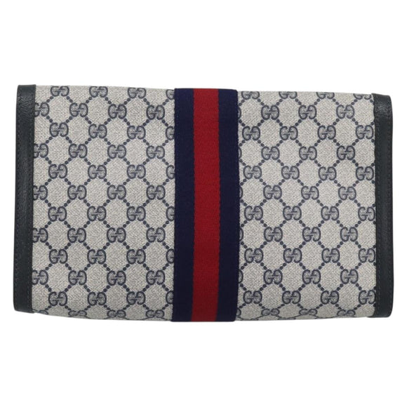 GUCCI GG Supreme Sherry Line Clutch Bag PVC Navy Gold Auth 190891