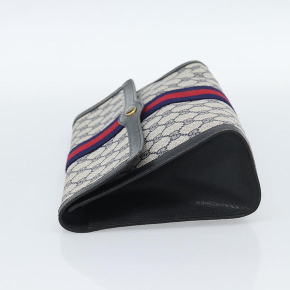 GUCCI GG Supreme Sherry Line Clutch Bag PVC Navy Gold Auth 190891