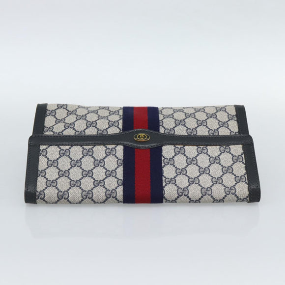 GUCCI GG Supreme Sherry Line Clutch Bag PVC Navy Gold Auth 190891