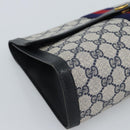 GUCCI GG Supreme Sherry Line Clutch Bag PVC Navy Gold Auth 190891-14