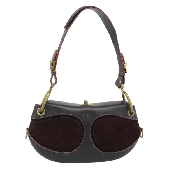 LOEWE Shoulder Bag Suede Leather Brown Gold Auth 190892