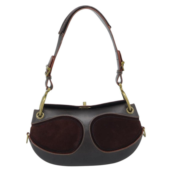 LOEWE Shoulder Bag Suede Leather Brown Gold Auth 190892