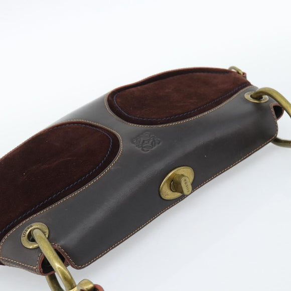 LOEWE Shoulder Bag Suede Leather Brown Gold Auth 190892