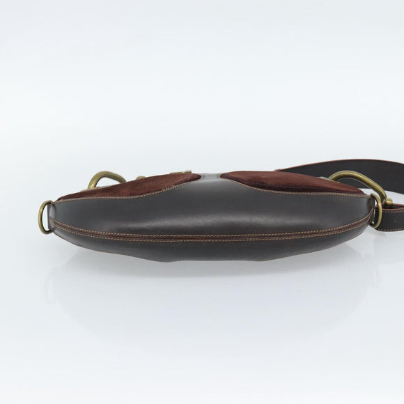 LOEWE Shoulder Bag Suede Leather Brown Gold Auth 190892