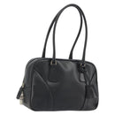 PRADA Bowling ag Hand Bag Leather Black Silver Auth 190893A-1