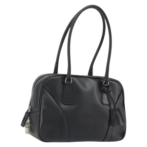 PRADA Bowling ag Hand Bag Leather Black Silver Auth 190893A