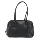 PRADA Bowling ag Hand Bag Leather Black Silver Auth 190893A-13