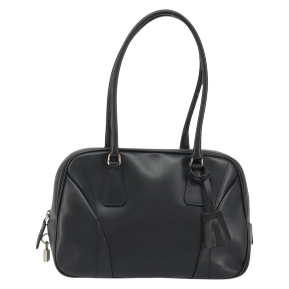 PRADA Bowling ag Hand Bag Leather Black Silver Auth 190893A