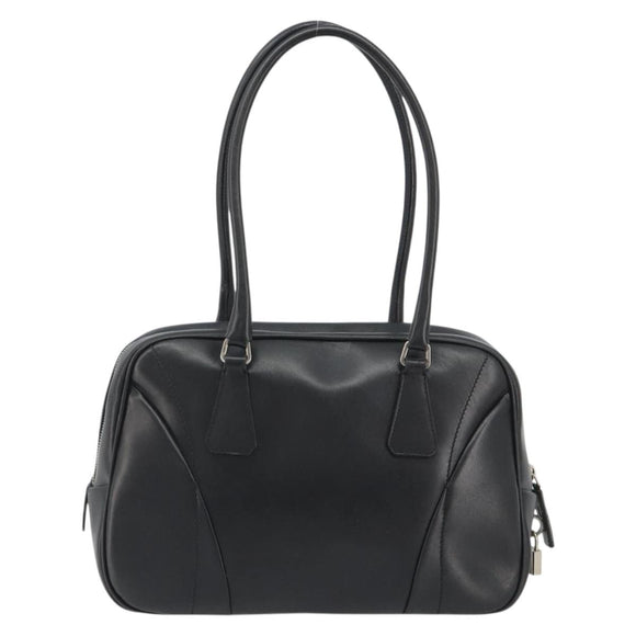 PRADA Bowling ag Hand Bag Leather Black Silver Auth 190893A