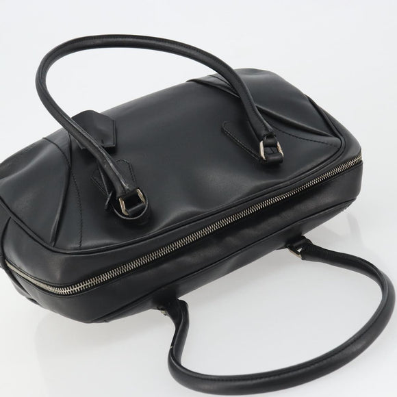 PRADA Bowling ag Hand Bag Leather Black Silver Auth 190893A