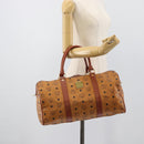MCM Vicetos Logogram Mini Boston Bag PVC Leather 2way Brown Gold Auth 190895-21