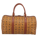 MCM Vicetos Logogram Mini Boston Bag PVC Leather 2way Brown Gold Auth 190895-3