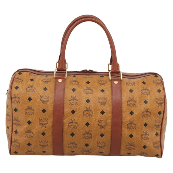MCM Vicetos Logogram Mini Boston Bag PVC Leather 2way Brown Gold Auth 190895