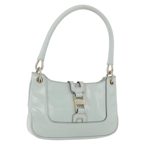 GUCCI Hand Bag Patent Leather Turquoise Blue Silver 005 0817 Auth 190897