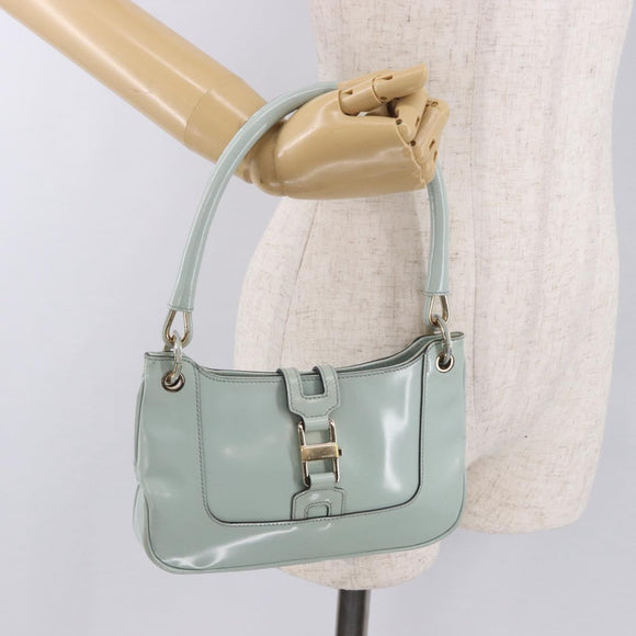 GUCCI Hand Bag Patent Leather Turquoise Blue Silver 005 0817 Auth 190897