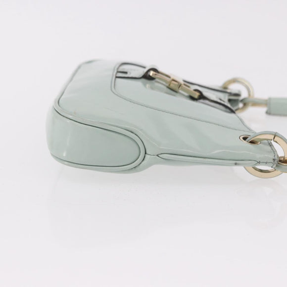 GUCCI Hand Bag Patent Leather Turquoise Blue Silver 005 0817 Auth 190897